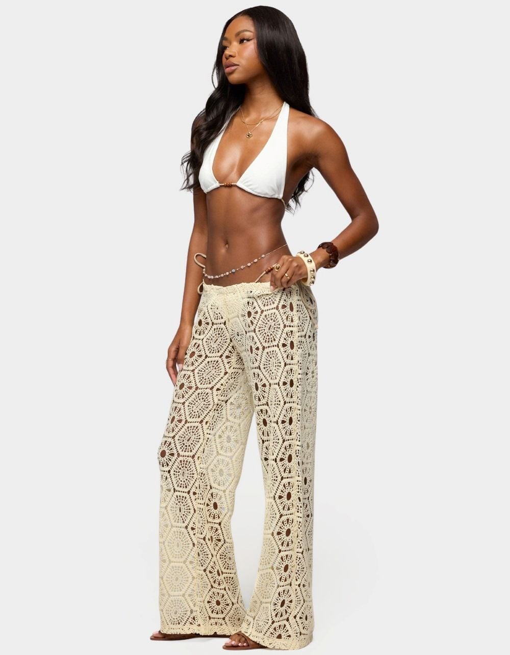 EDIKTED Amrita Baggy Crochet Pants - LT YELLOW