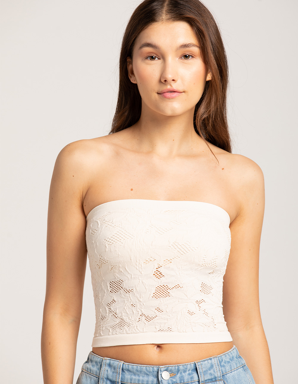 TILLYS Seamless Textured Lace Womens Tube Top - OFF WHITE