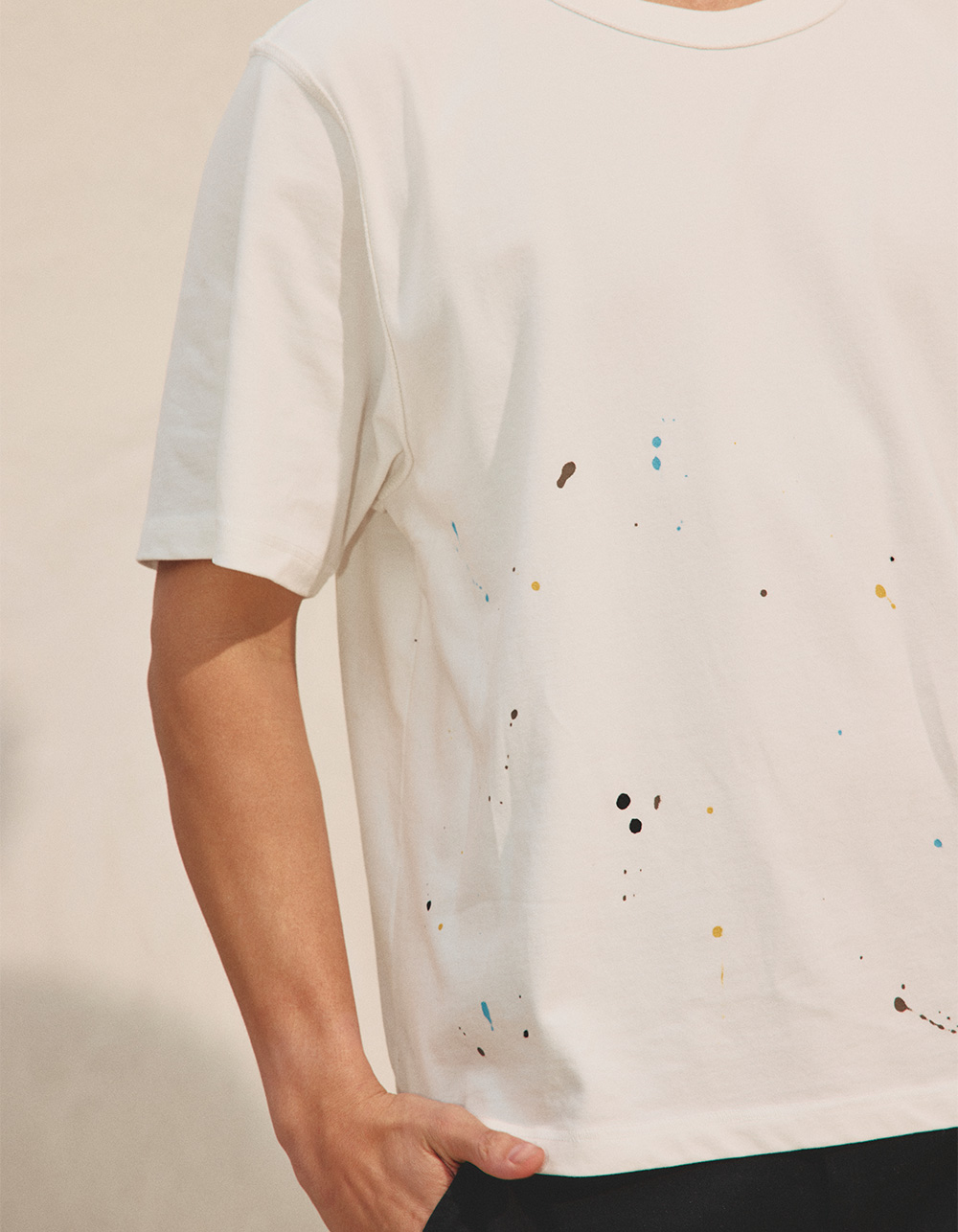 RSQ Mens Paint Splatter Boxy Tee - WHITE