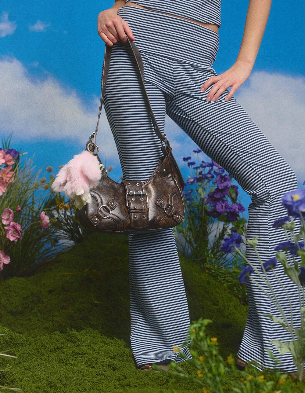 Buckle Shoulder Bag - BROWN