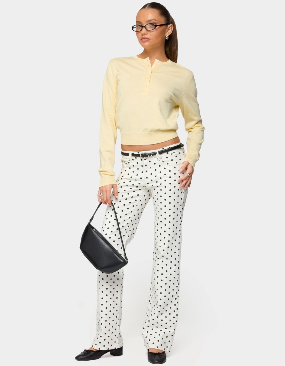 EDIKTED Yolana Henley Light Knit Sweater - YELLOW