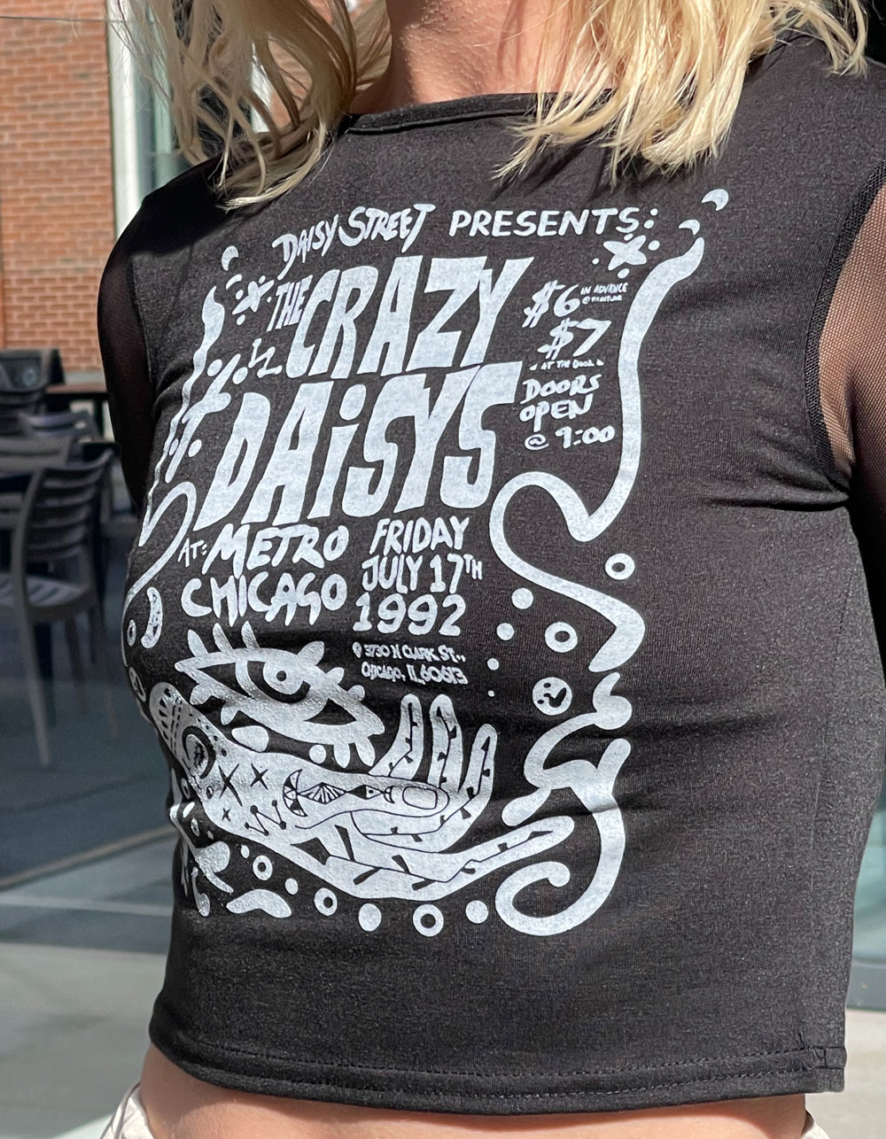 DAISY STREET Mesh Sleeve Printed Womens Top - BLACK