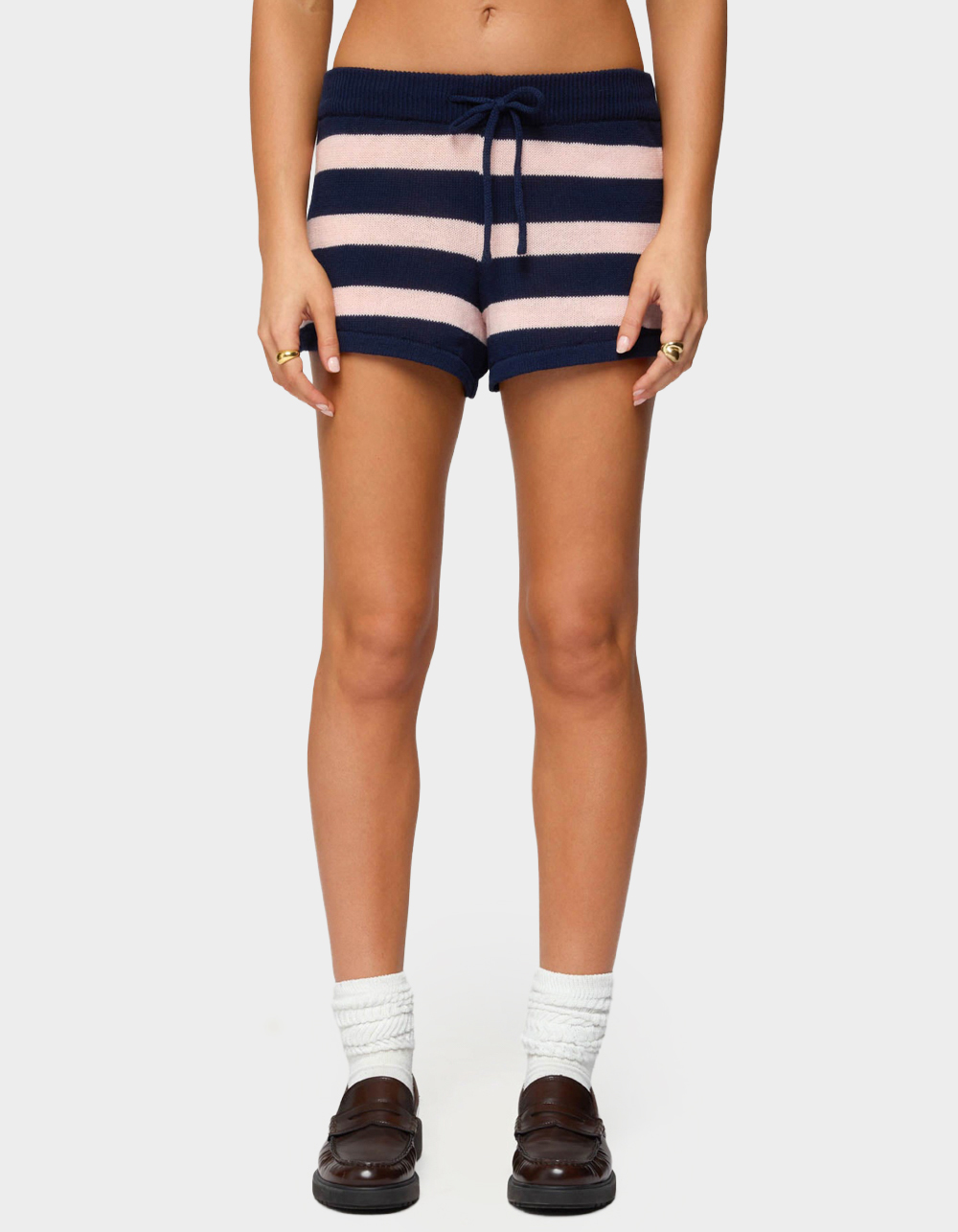 EDIKTED Amaris Striped Knit Shorts - NAVY