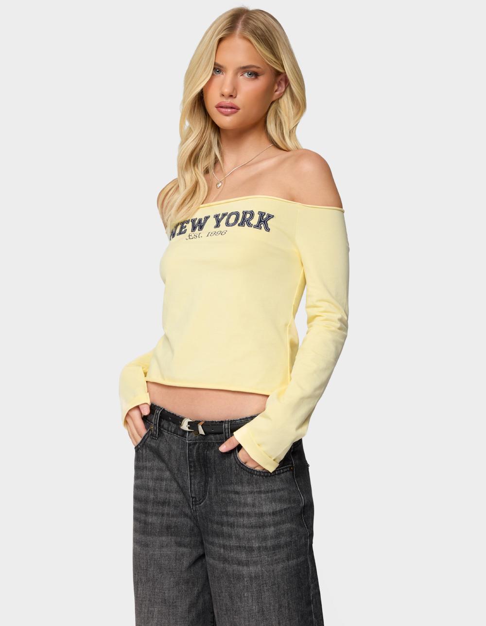 EDIKTED New York Babe Off Shoulder Top - YELLOW