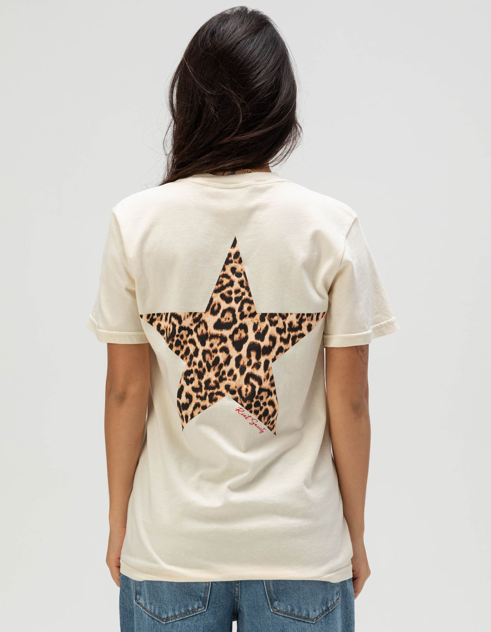 RIOT SOCIETY Leopard Star Womens Boyfriend Tee - CREAM