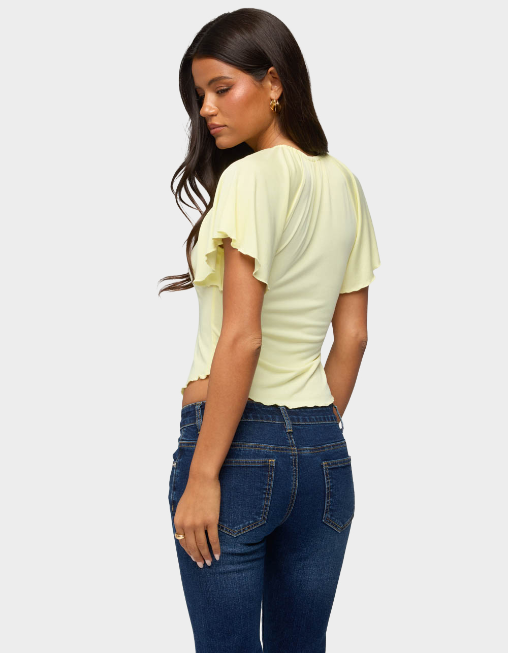 EDIKTED Roye Keyhole Flutter Raglan Top - YELLOW