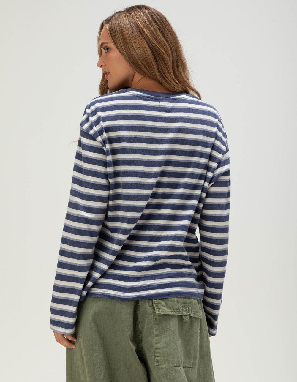BDG Urban Outfitters Kai Womens Boxy Long Sleeve Stripe Tee - BLUE/WHT