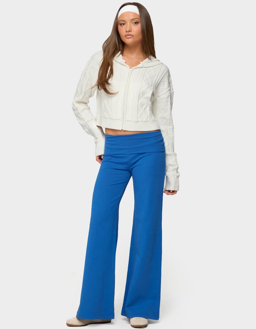 EDIKTED Wide Leg Foldover Pants - BLUE