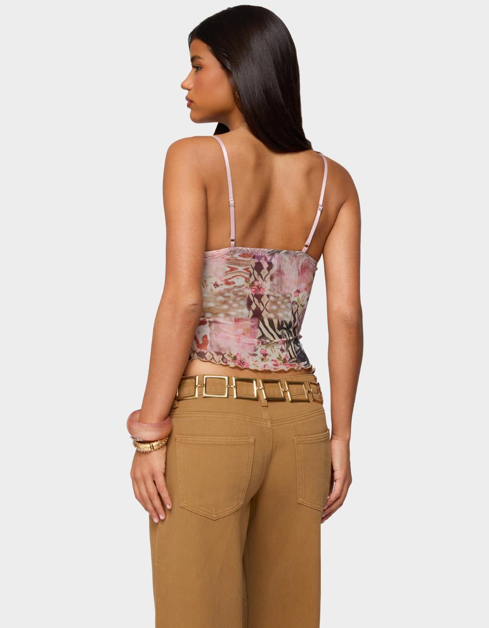 EDIKTED Mixed Animal Print Mesh Tank Top