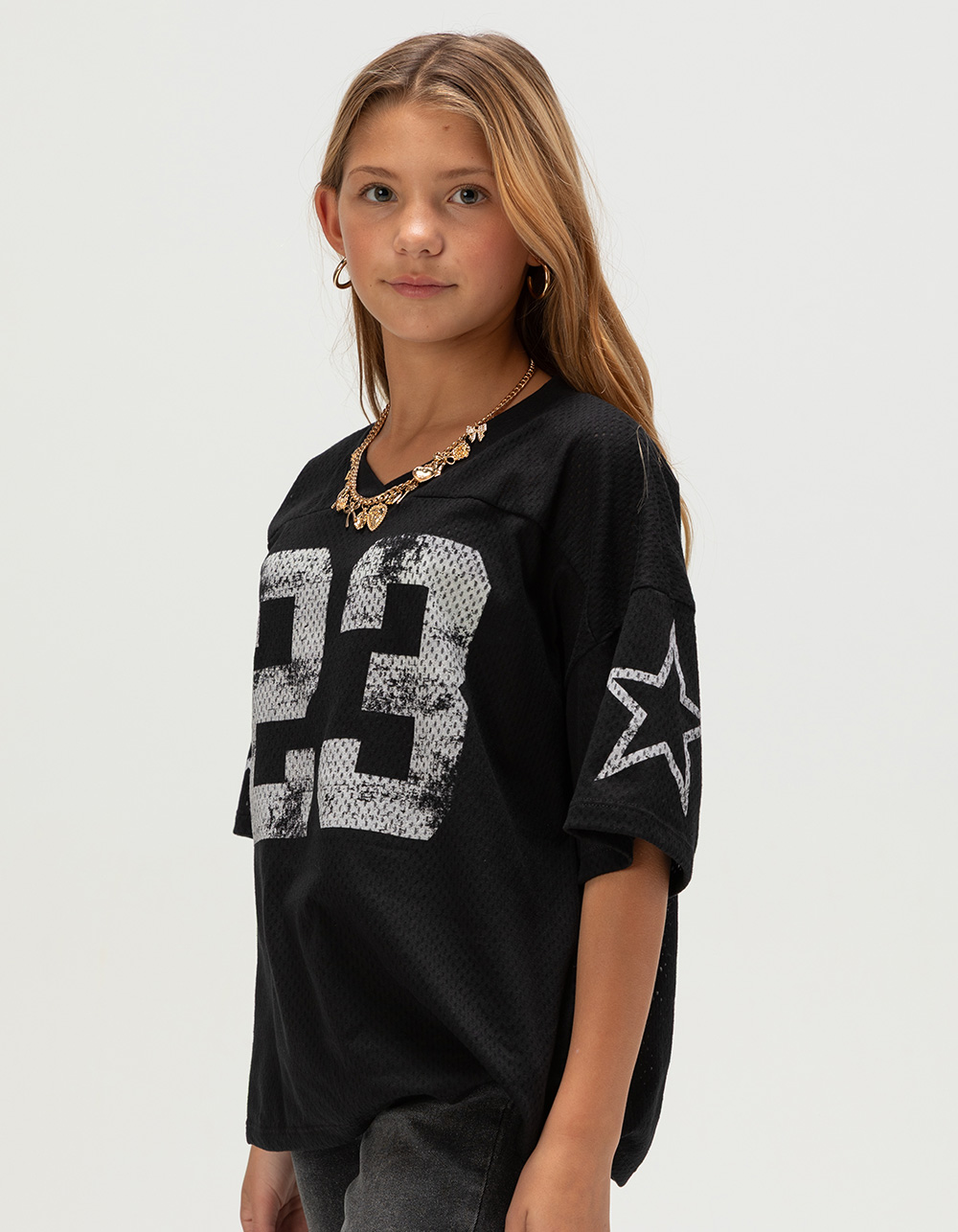 FULL TILT 23 Star Girls Mesh Tee  - BLACK