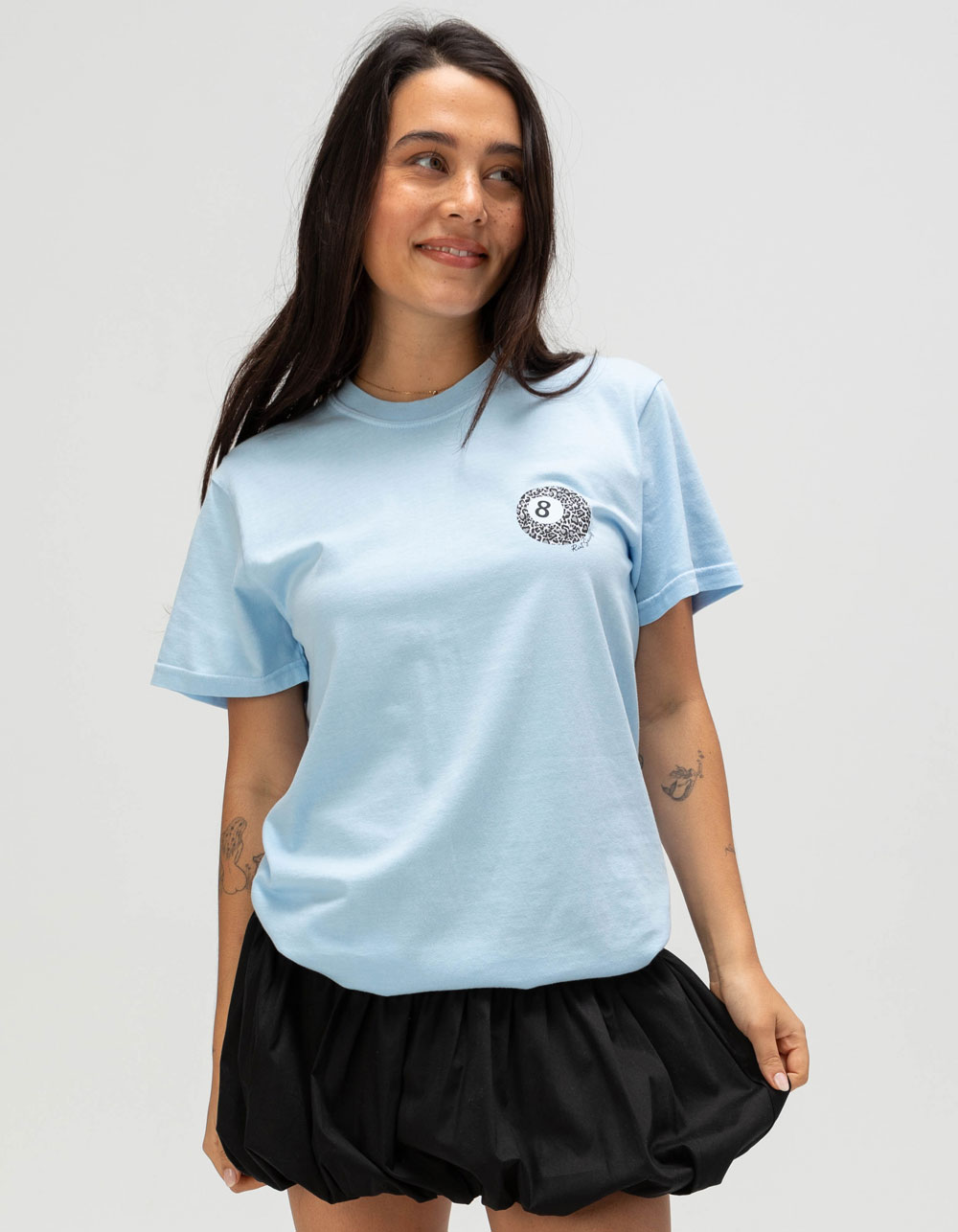 RIOT SOCIETY Leopard 8 Ball Feeling Lucky Womens Boyfriend Tee - LIGHT BLUE