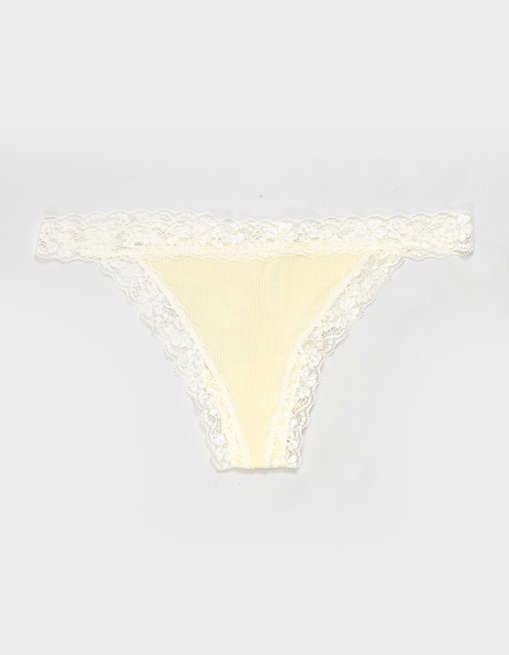 FULL TILT Rib Lace Trim Thong - YELLOW