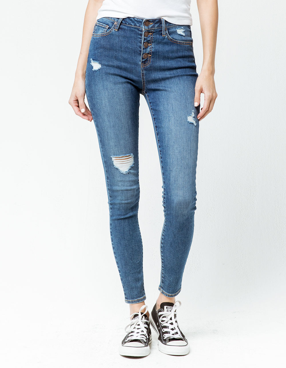 RSQ Exposed Button Manhattan High Rise Womens Ripped Skinny Jeans ...
