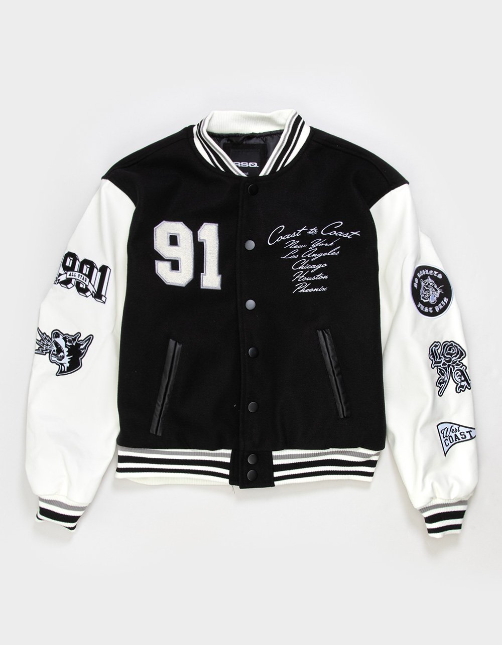 RSQ Mens Oversized Varsity Jacket - BLK/WHT