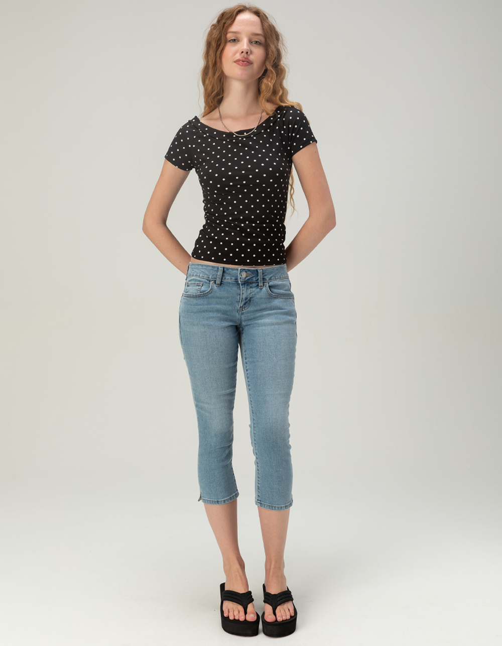 TILLYS Womens Open Neck Tee - BLACK COMBO