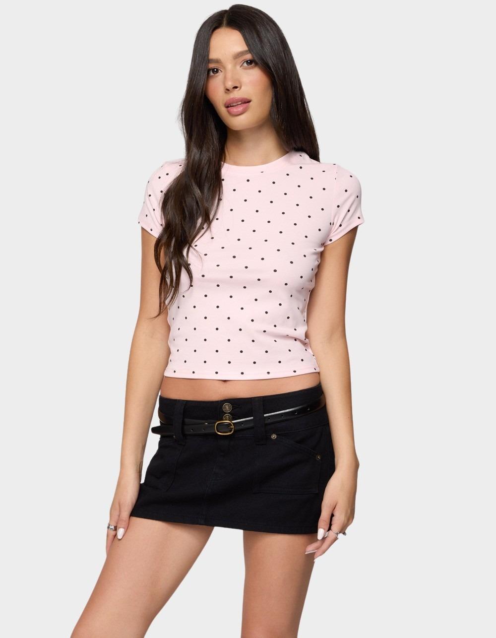 EDIKTED Lorenzo Polka Dot Tee - LIGHT PINK