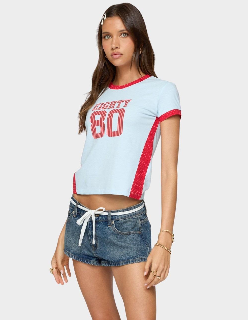 EDIKTED Eighty Polka Dot Contrast Tee - LIGHT BLUE