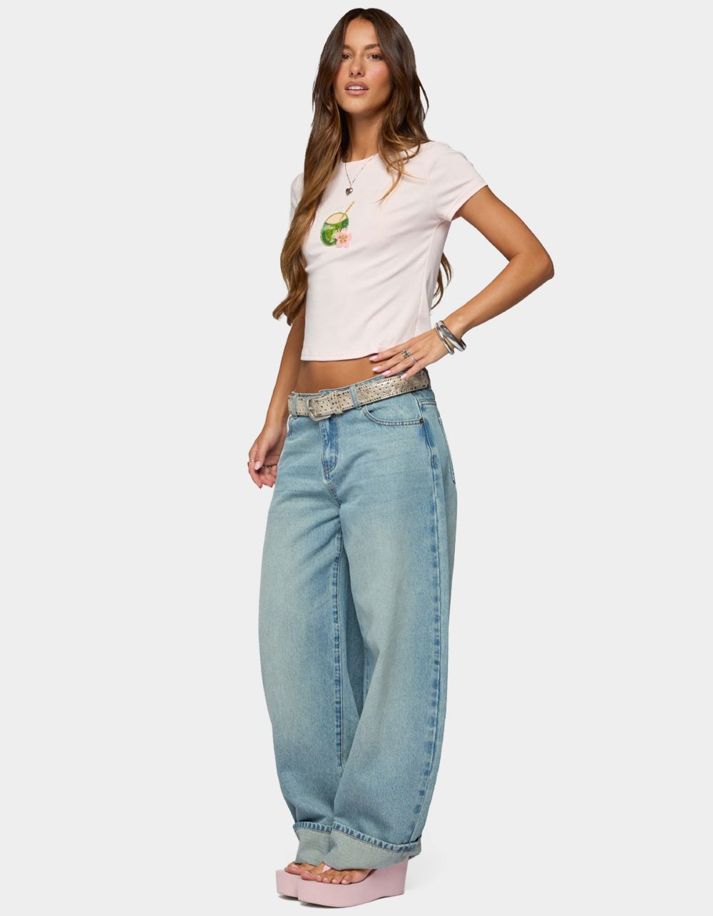 EDIKTED Coconut Beaded Tee - LIGHT PINK