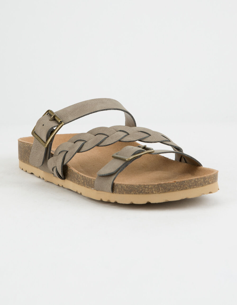 SODA Braided Strap Buckle Taupe Womens Sandals image number 0
