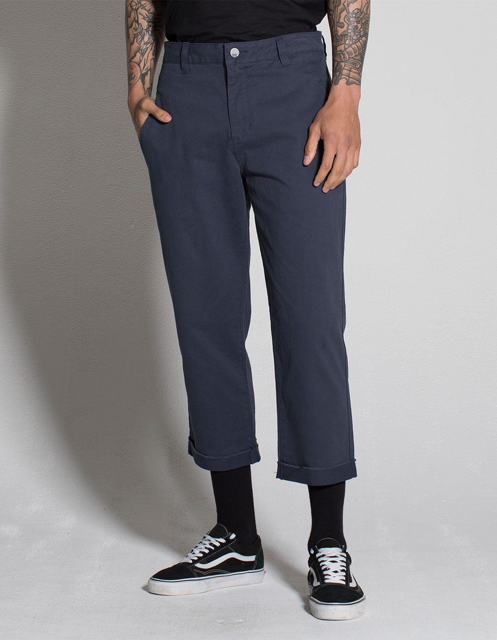 RSQ Straight Cropped Washed Navy Mens Chino Pants image number 0