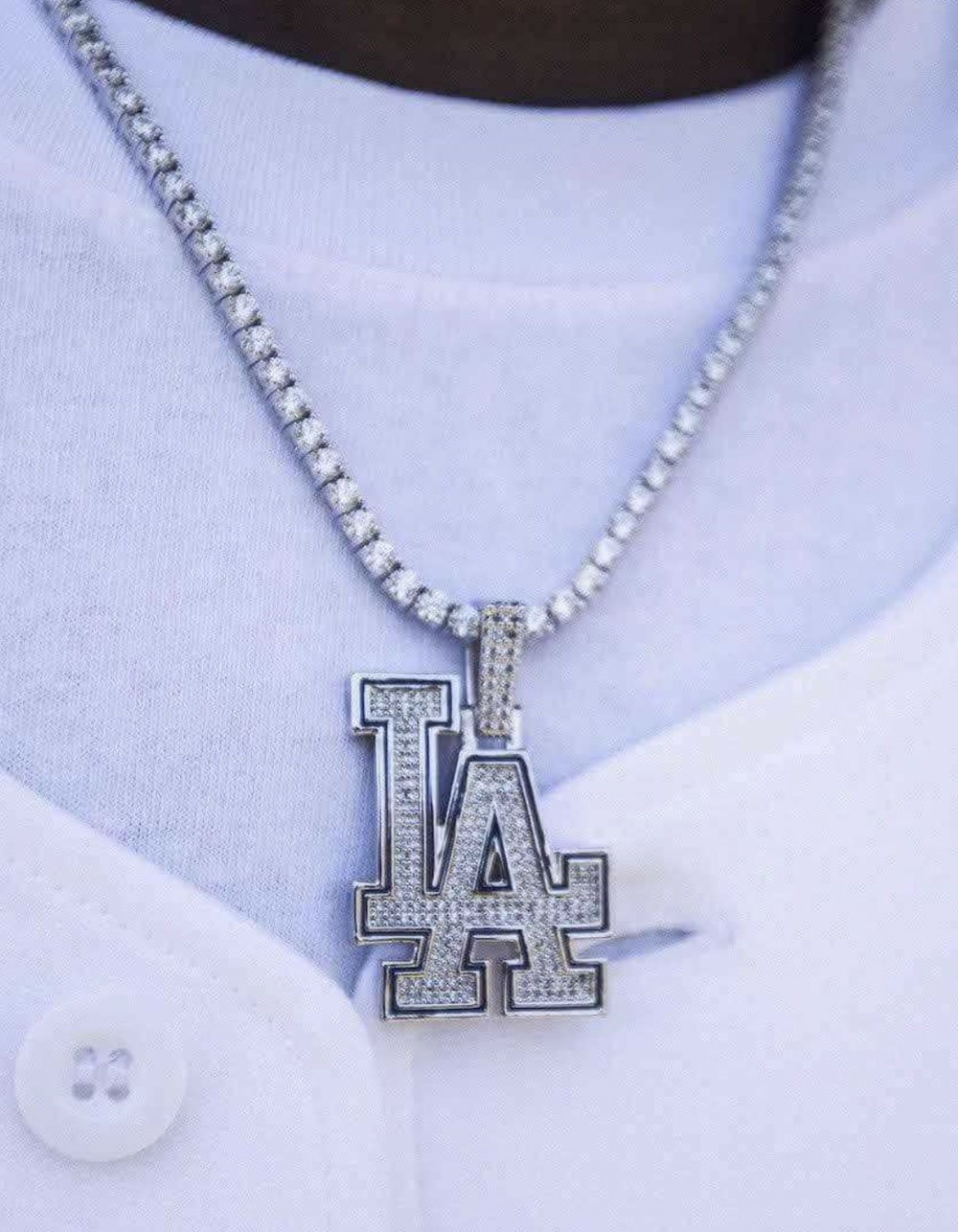 GLD Los Angeles Dodgers Official MLB Logo Pendant - WHITE/GOLD