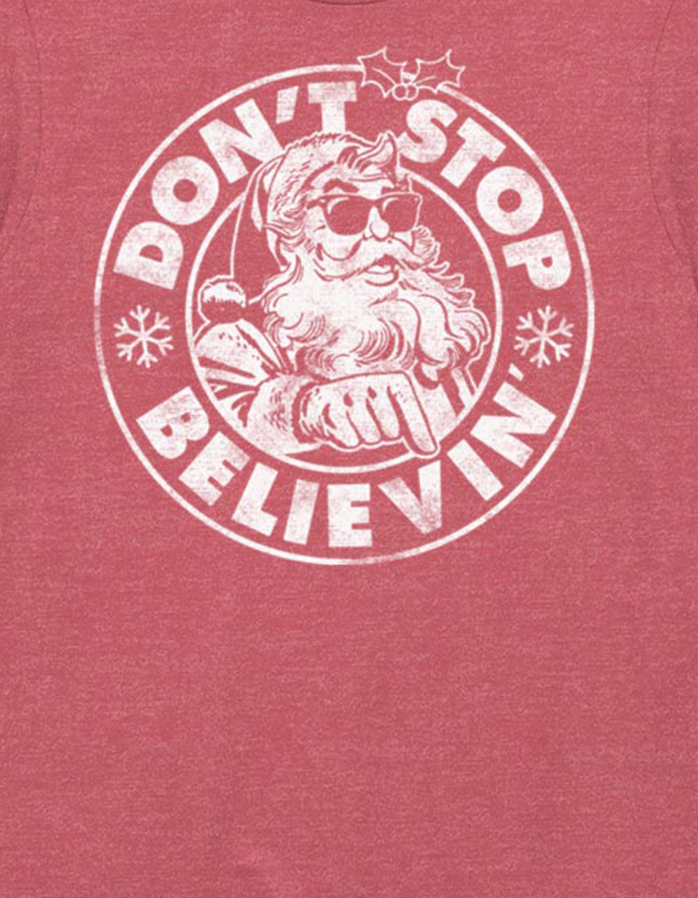 HOLIDAY Don't Stop Believin' Unisex Christmas Tee - HTHR RED