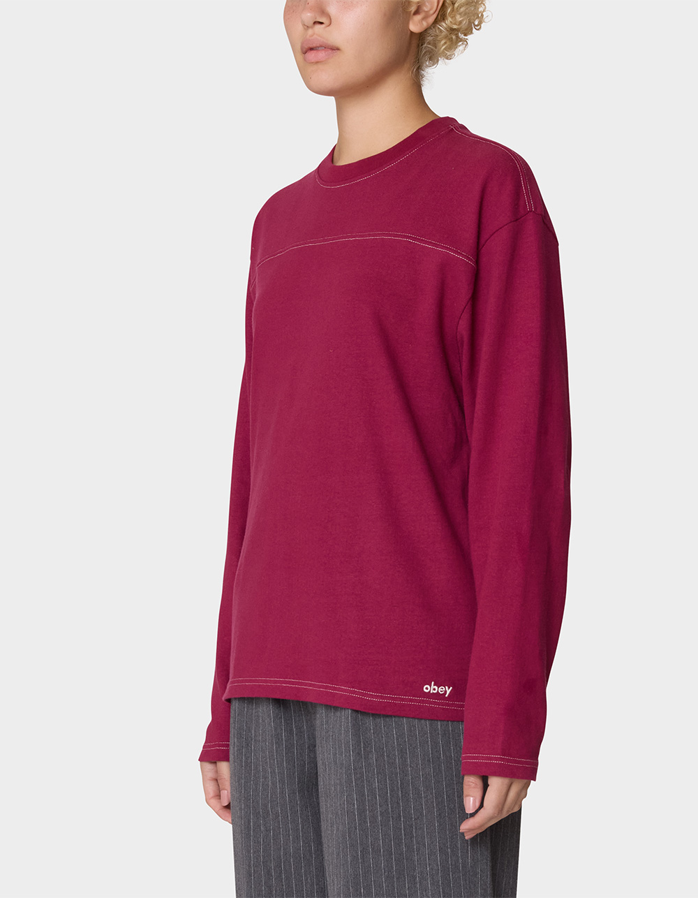 OBEY Keeper Contrast Stitch Womens Long Sleeve Top - DK RED