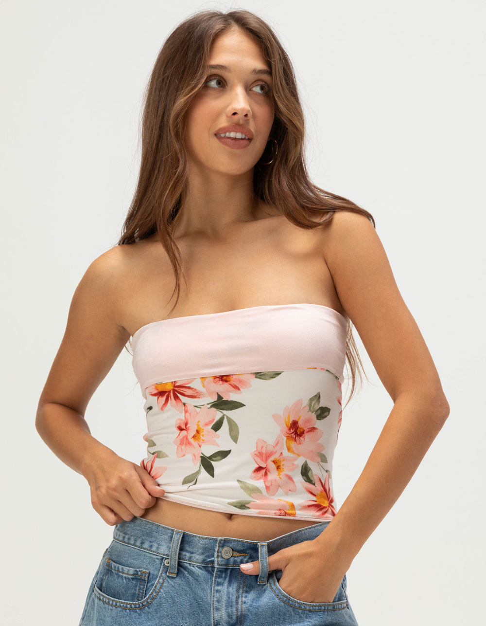 FULL TILT Womens Reversible Tube Top - WHT/PNK