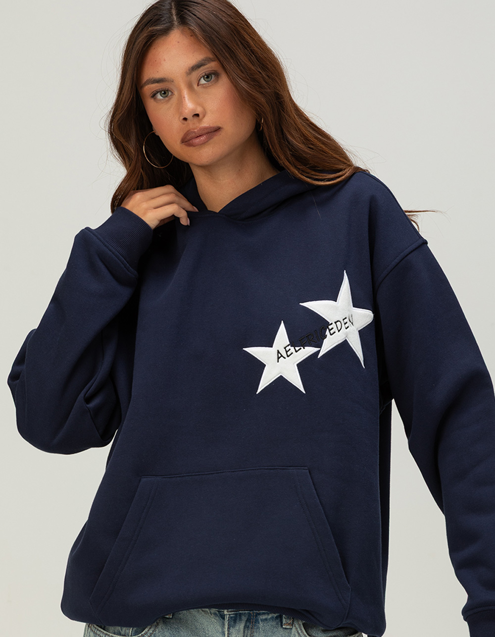 AELFRIC EDEN Contrast Star Womens Oversized Hoodie - NAVY