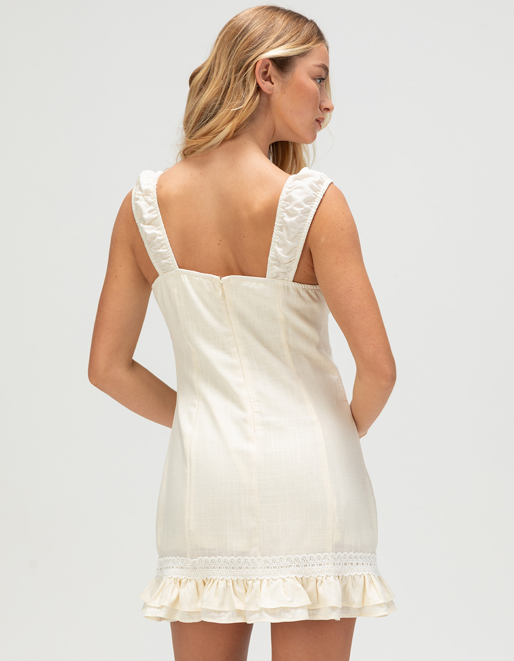 WEST OF MELROSE Lace Trim Womens Mini Dress - CREAM