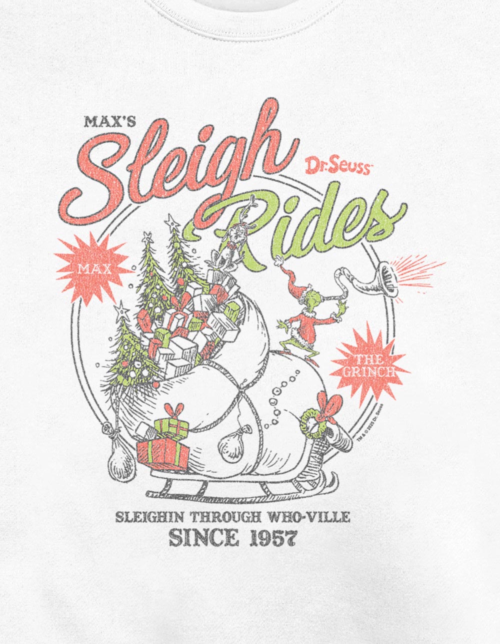 DR. SEUSS Max's Sleigh Rides Unisex Crewneck Sweatshirt - WHITE