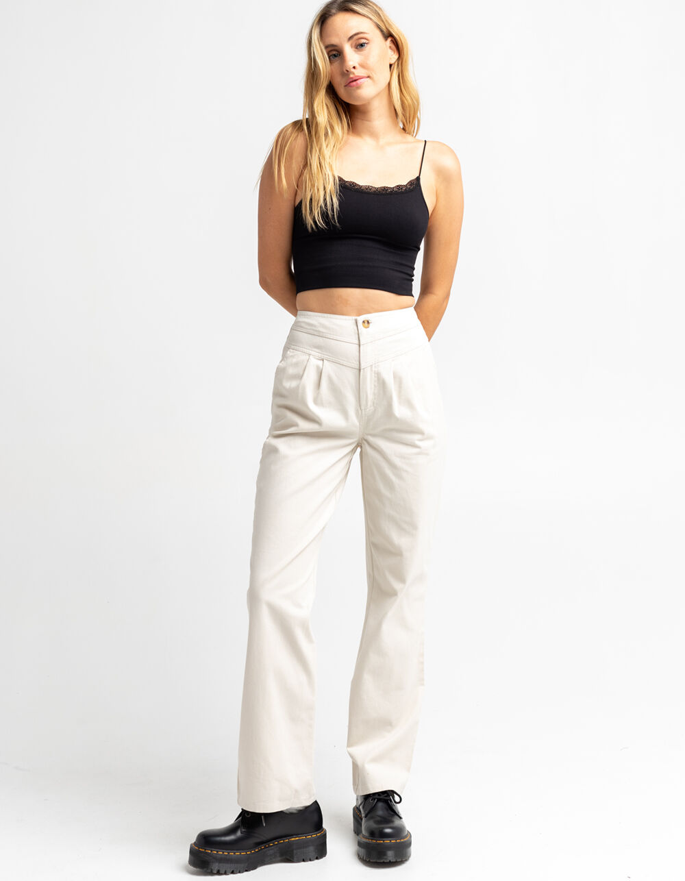 SKY AND SPARROW Womens Pleat Front Trouser Pants - STONE | Tillys