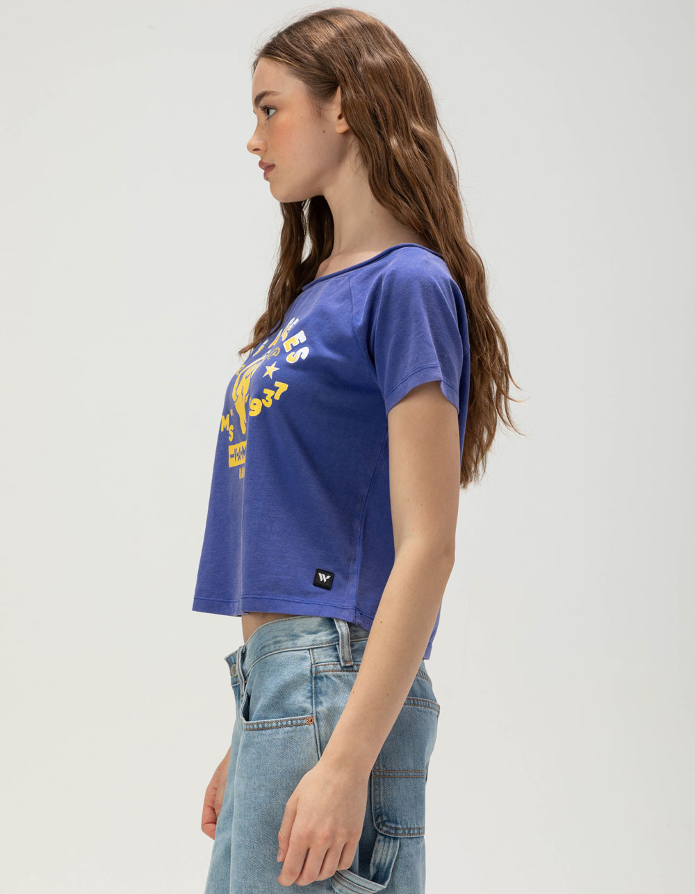 The WILD COLLECTIVE Los Angeles Rams Womens Off Shoulder Tee - BLUE