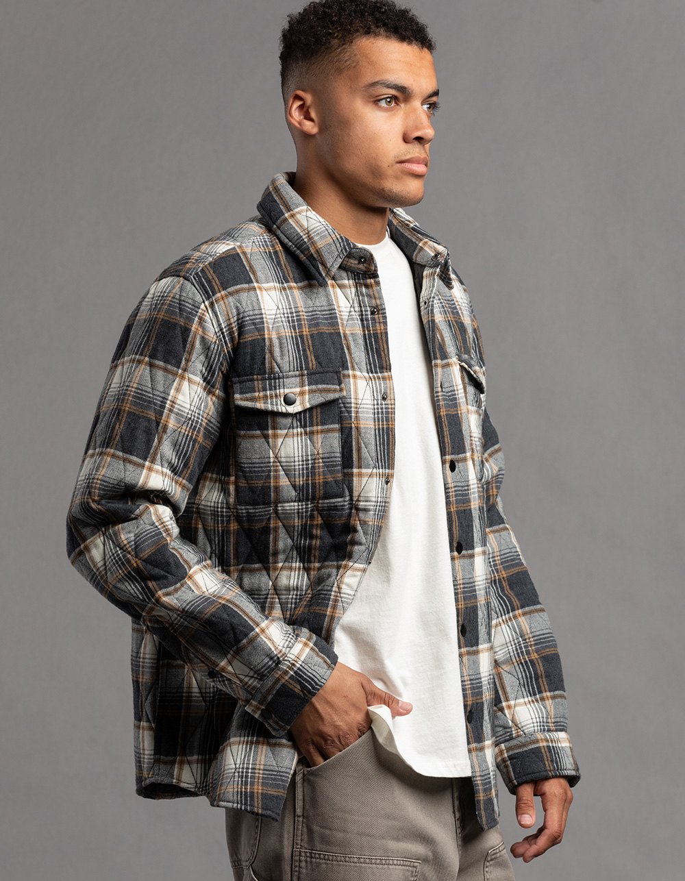 RSQ Mens Quilted Flannel Jacket - GRAY/WHITE | Tillys
