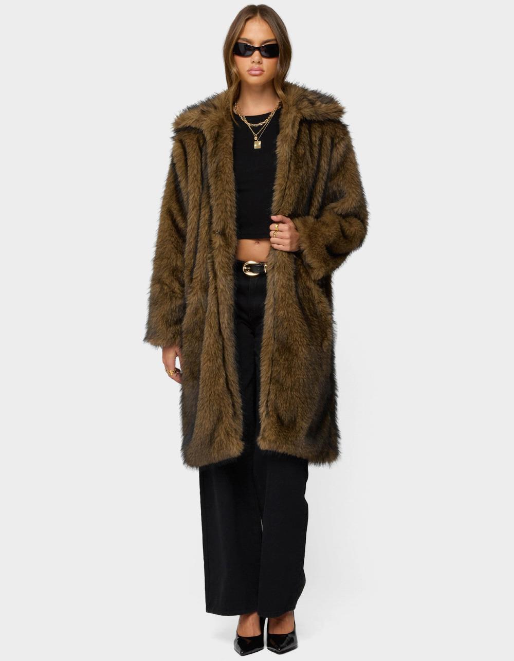 EDIKTED Saphira Oversized Faux Fur Maxi Coat - BROWN