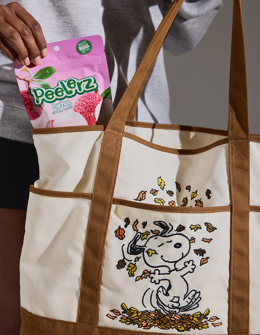 RSQ x Peanuts Fall Leaves Canvas Tote Bag - BROWN COMBO