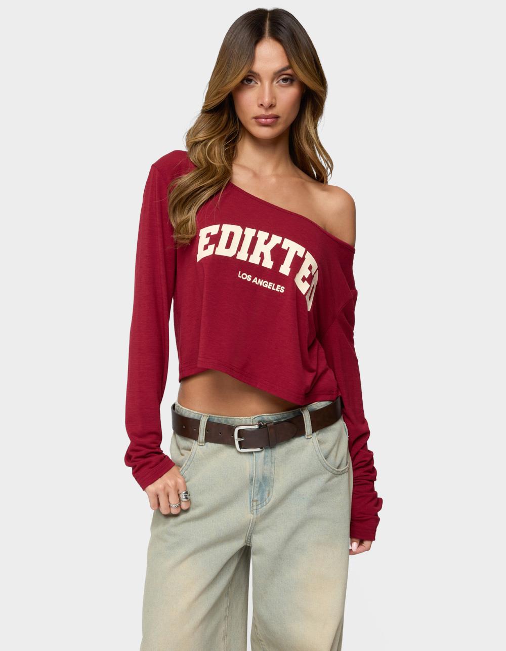 EDIKTED LA Babe Off Shoulder Top - DK RED