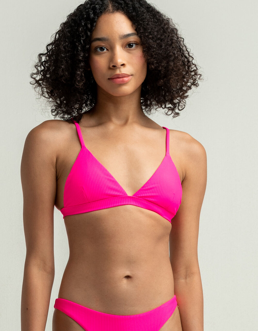FULL TILT Fixed Triangle Neon Hot Pink Texture Bikini Top