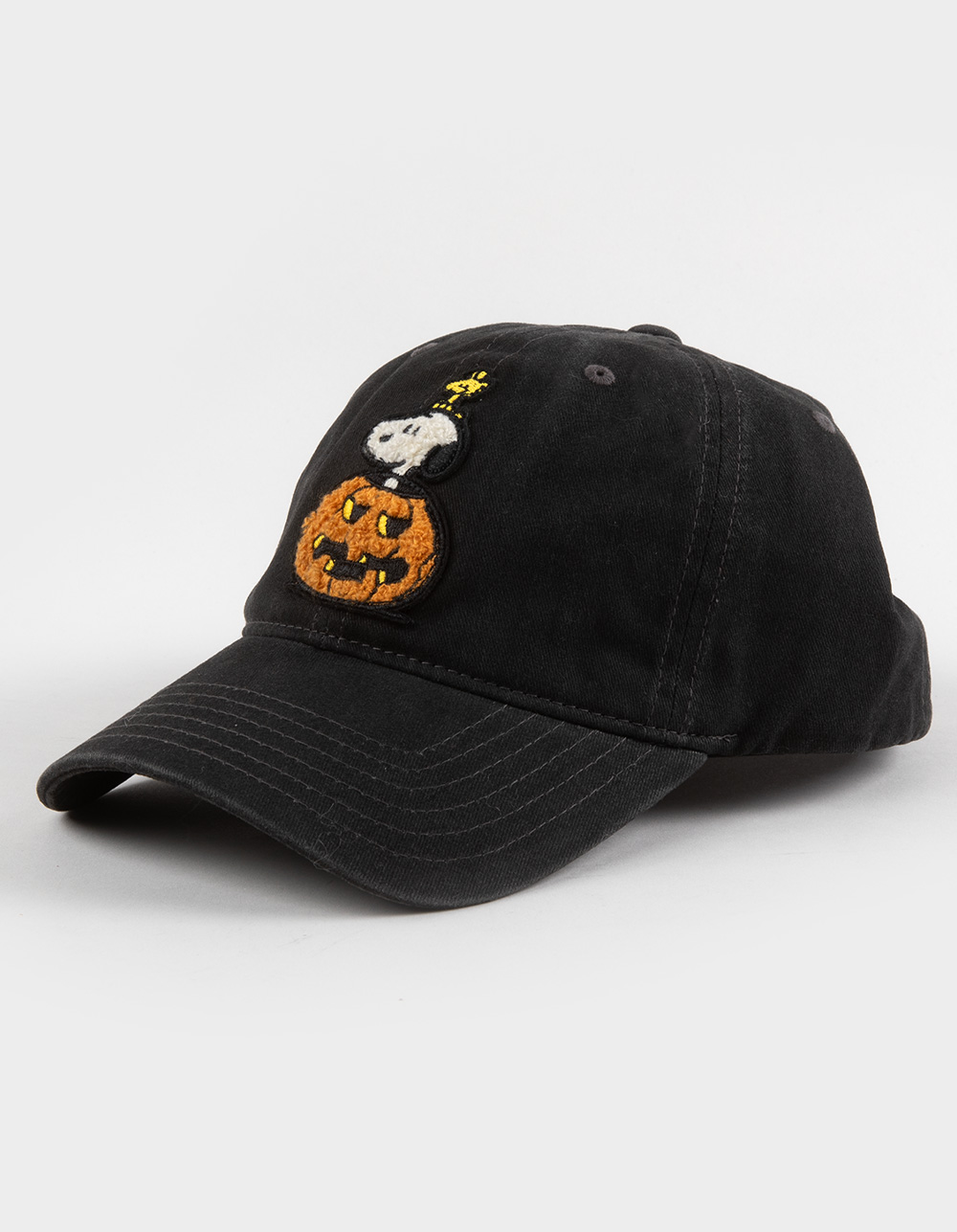 RSQ x Peanuts Halloween Snoopy Jack-O'-Lantern Womens Strapback Dad Hat - BLACK
