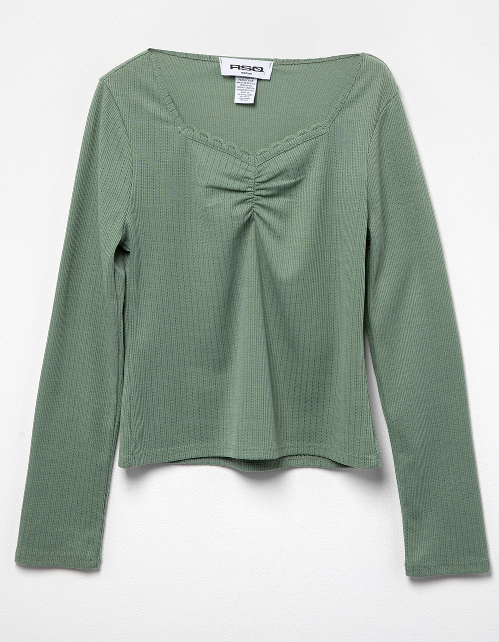 RSQ Girls Lace Trim Cinch Long Sleeve Top - SAGE | Tillys