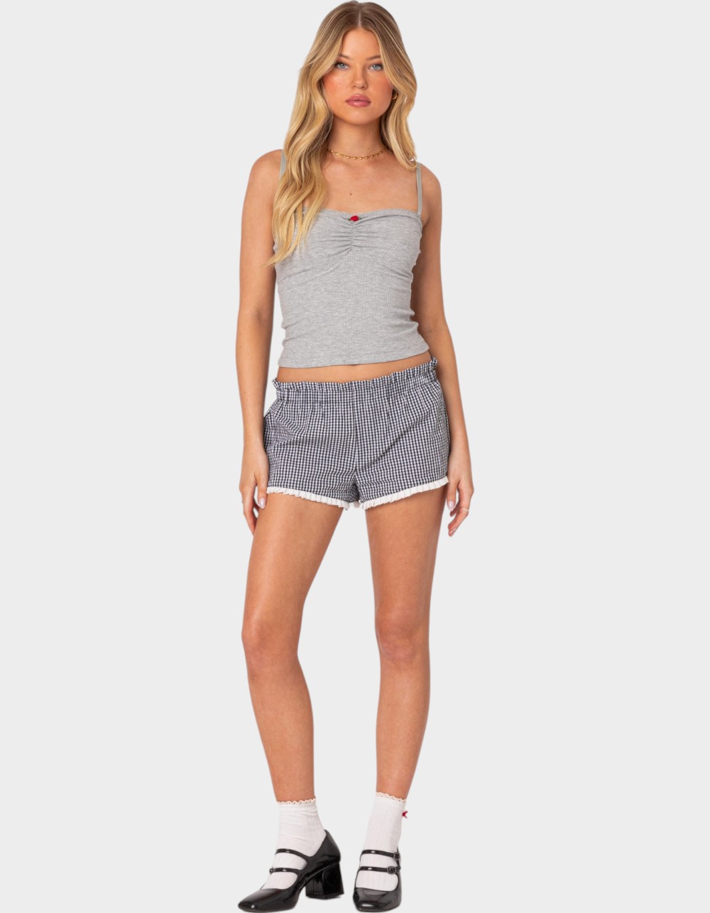EDIKTED Karlee Ribbed Tank Top - GRAY
