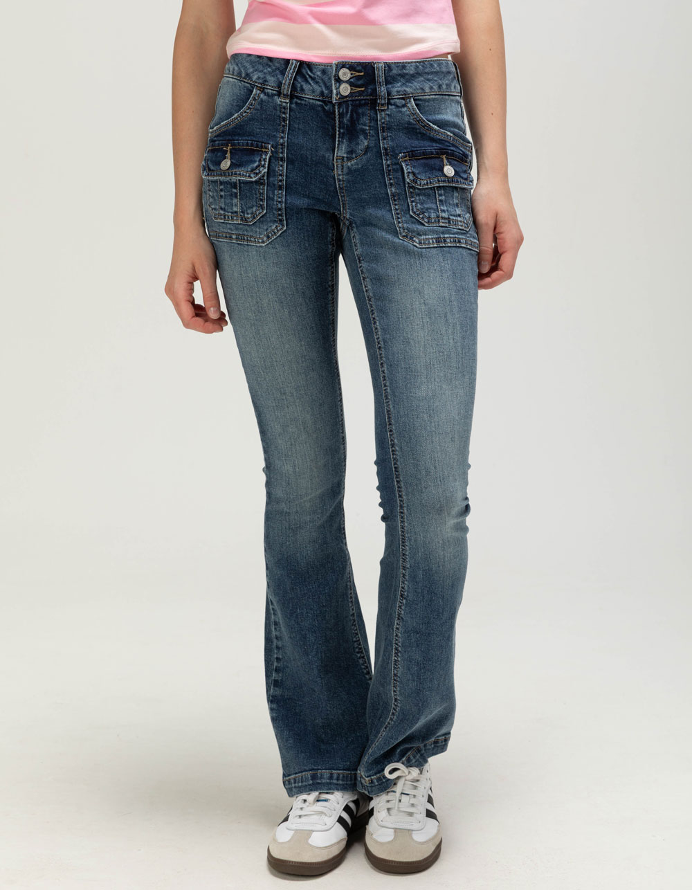 RSQ Womens Cargo Bootcut Jeans - MEDIUM WASH