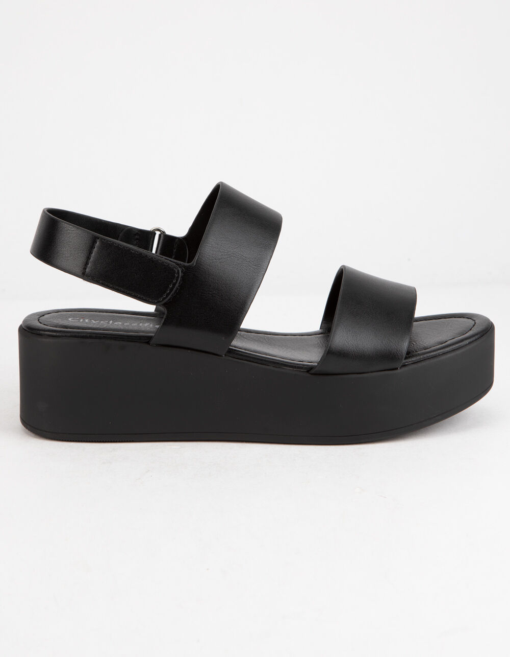 CITY CLASSIFIED Two Strap Black Womens Velcro Flatform Sandals - BLACK ...