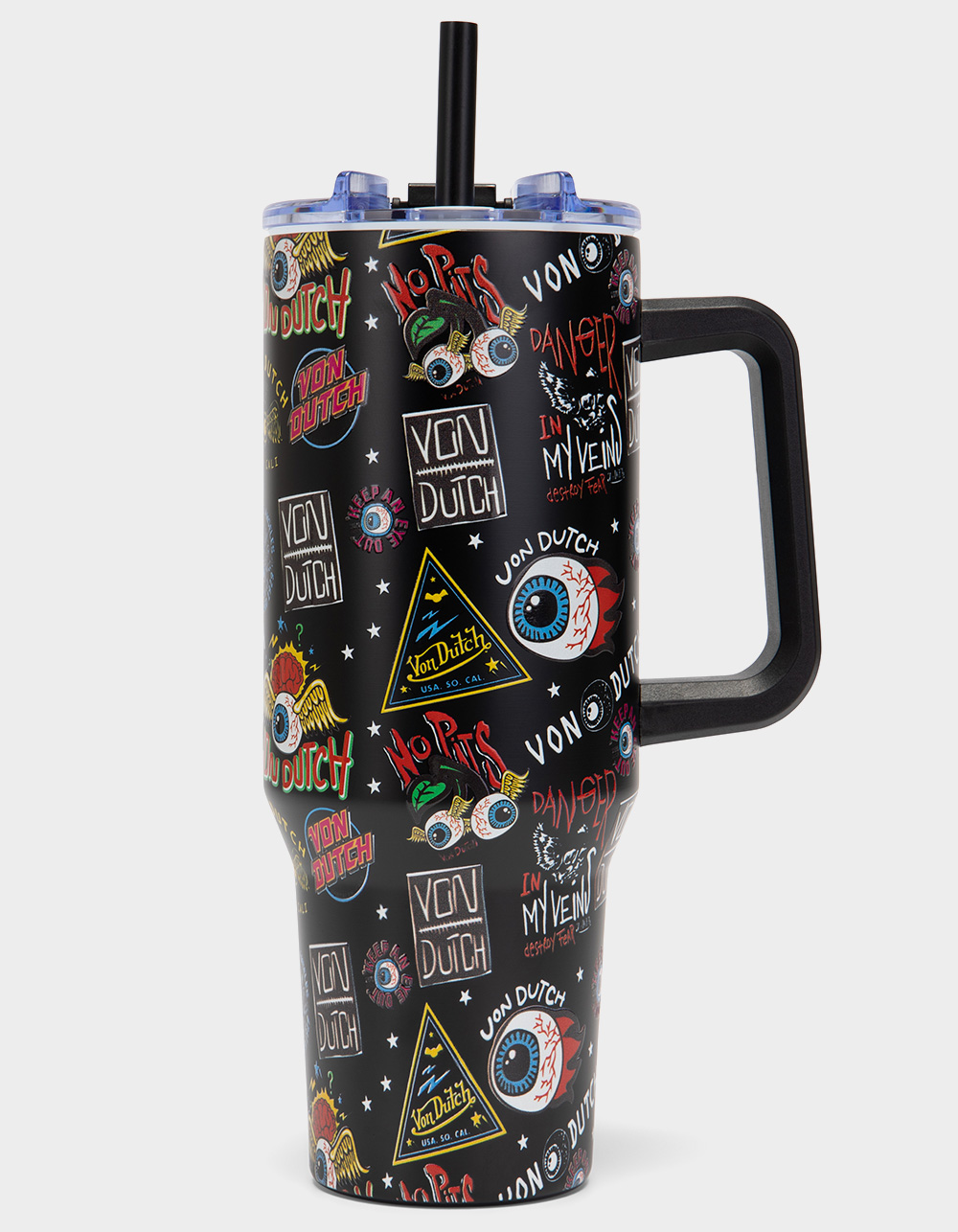 VON DUTCH 40oz Jax Black Double Walled Insulated Stainless Steel Tumbler - BLACK COMBO