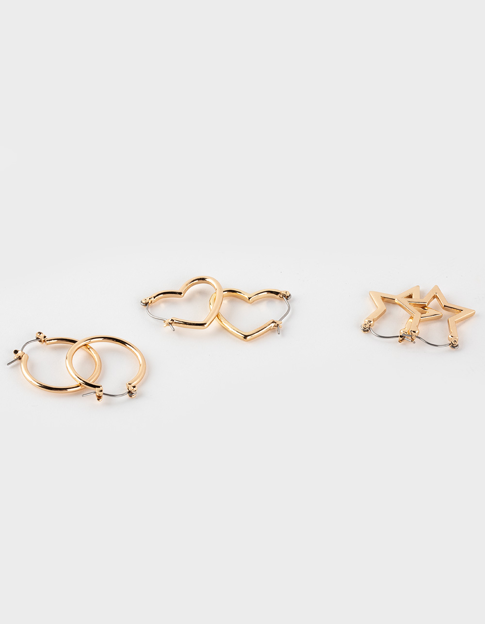 FULL TILT 3 Pack Dainty Star & Heart Hoop Earring Set - GOLD
