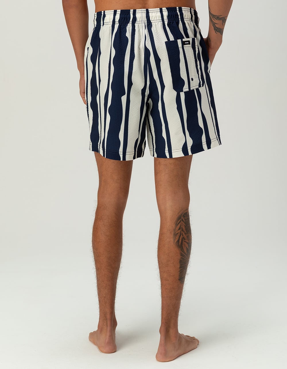 RSQ Mens Seersucker 6.5" Swim Trunks - WHT/NVY