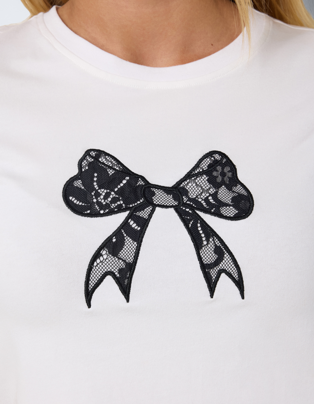 NOISY MAY Tilly Lace Bow Womens Tee - WHITE