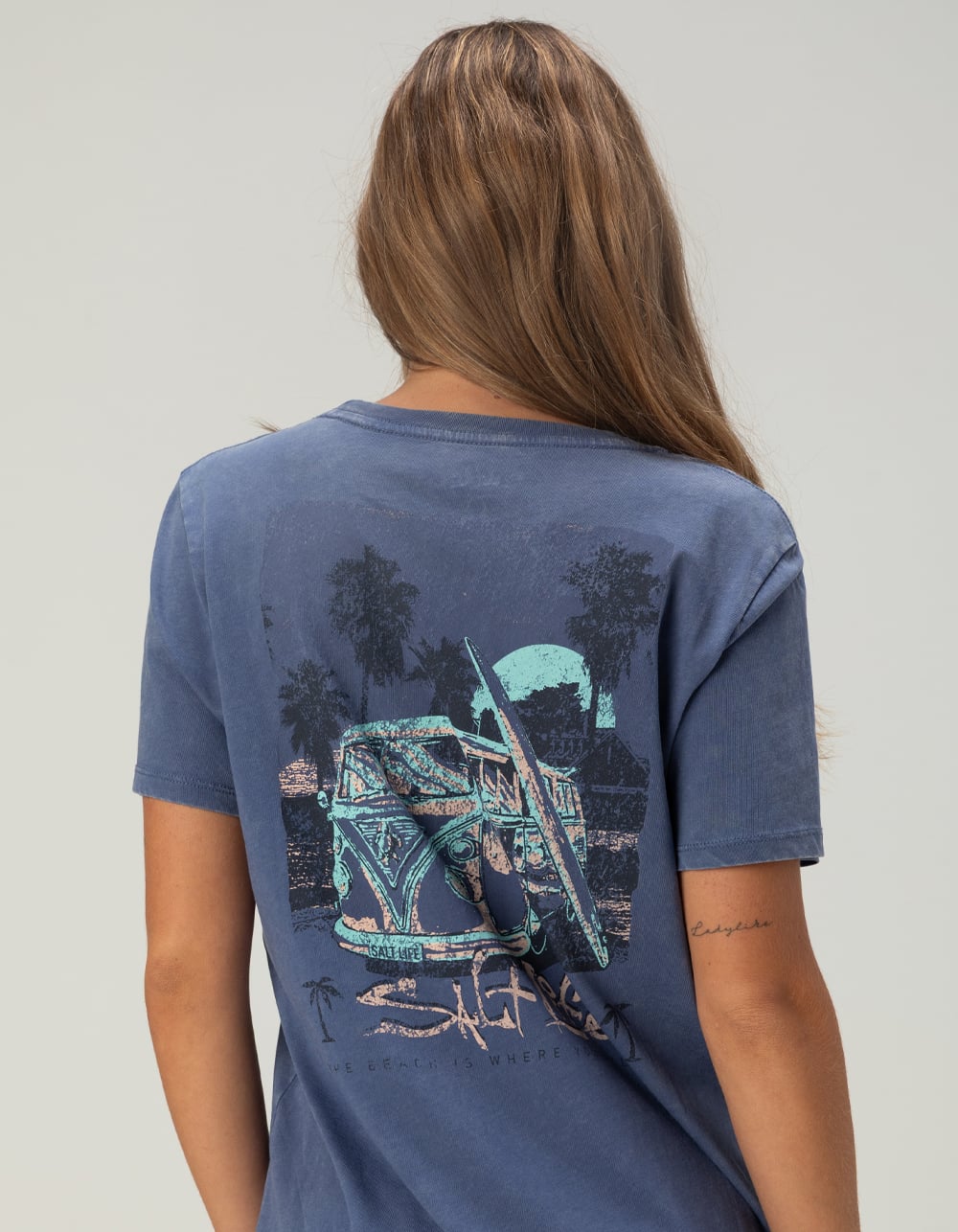 SALT LIFE Surfer Camper Womens Tee  - NAVY