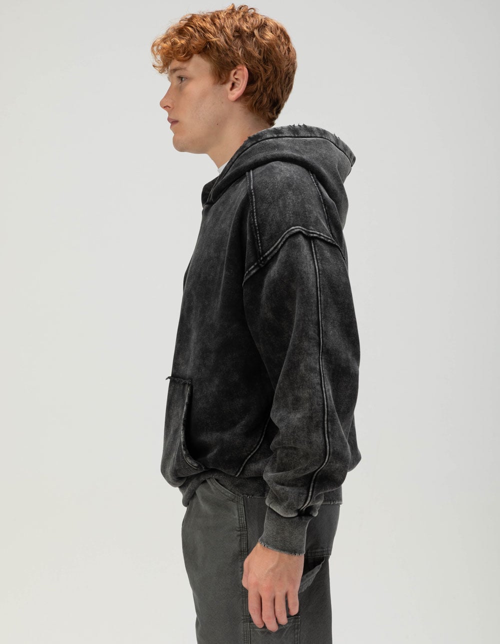 RSQ Mens Oversized Hoodie - BLACK ACID WASH