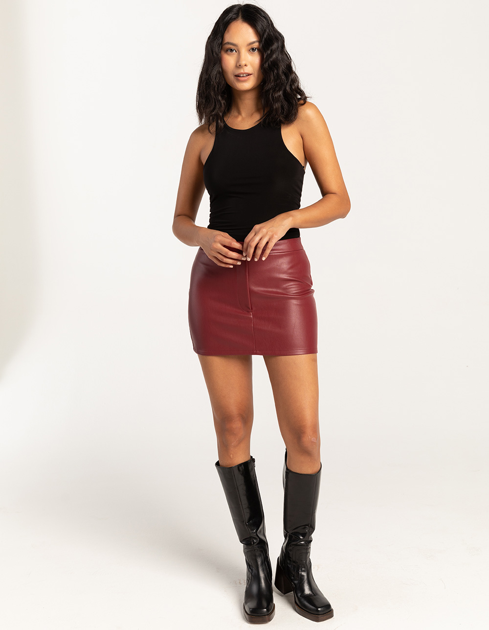 WEST OF MELROSE Faux Leather Womens Mini Skirt - BURGUNDY | Tillys